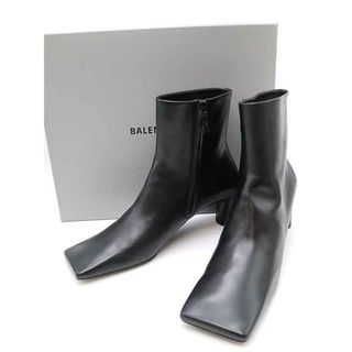 バレンシアガ(Balenciaga)のBALENCIAGA バレンシアガ CARRERA LUX サイドジップ スクエアトゥレザーブーツ ブラック 40.5(ブーツ)