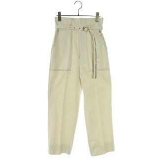 ビューティフルピープル(beautiful people)のビューティフルピープル  1045105003 selvedge logo chino highwaist wide ECRU ロゴベルトワイドロングパンツ レディース 34(カジュアルパンツ)