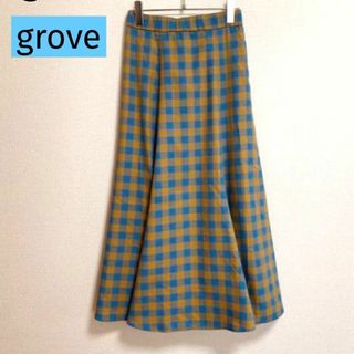 グローブ(grove)のst134 grove チェックスカート ロング  ウエストゴム チェック柄(ロングスカート)