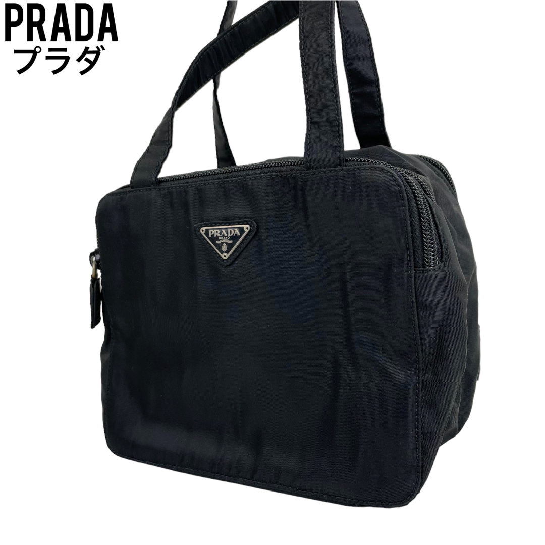 ✨良品　PRADA プラダ　ハンドバッグ　バニティバッグ　ナイロン　黒　白タグ