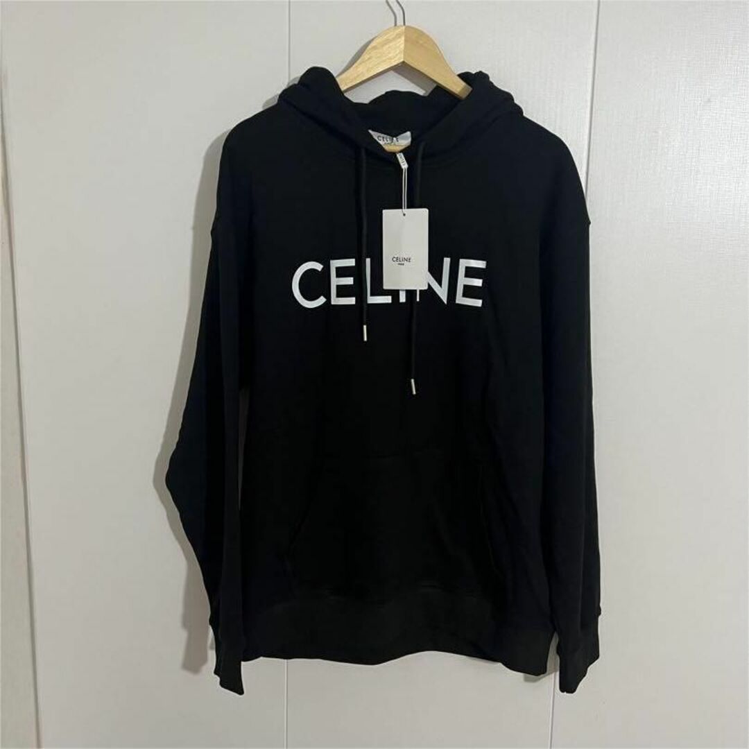 CELINE セリーヌ　パーカー　ロゴ　フーディ　黒