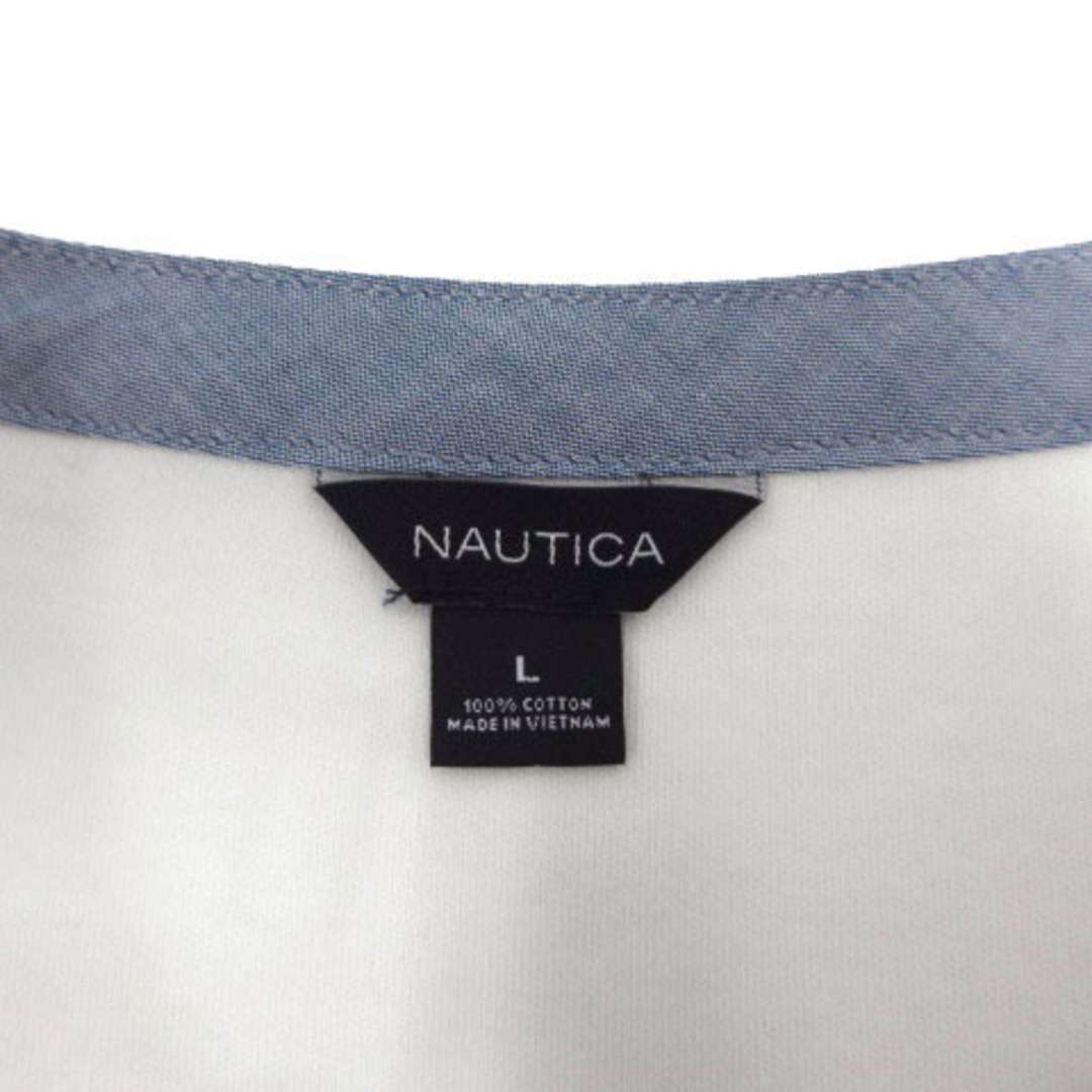 NAUTICA(ノーティカ)のNAUTICA カットソー ボートネック 切替え 配色 コットン 白 青 L レディースのトップス(カットソー(長袖/七分))の商品写真