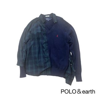 ポロラルフローレン(POLO RALPH LAUREN)のセーター　ラルフローレン　earth  リメイク　１点もの　 ネイビー　Vネック(ニット/セーター)