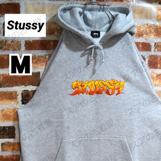 ステューシー(STUSSY)の《ステューシー》正規・未使用品　ファイヤー刺繡ロゴ　グレー　M　パーカー(パーカー)