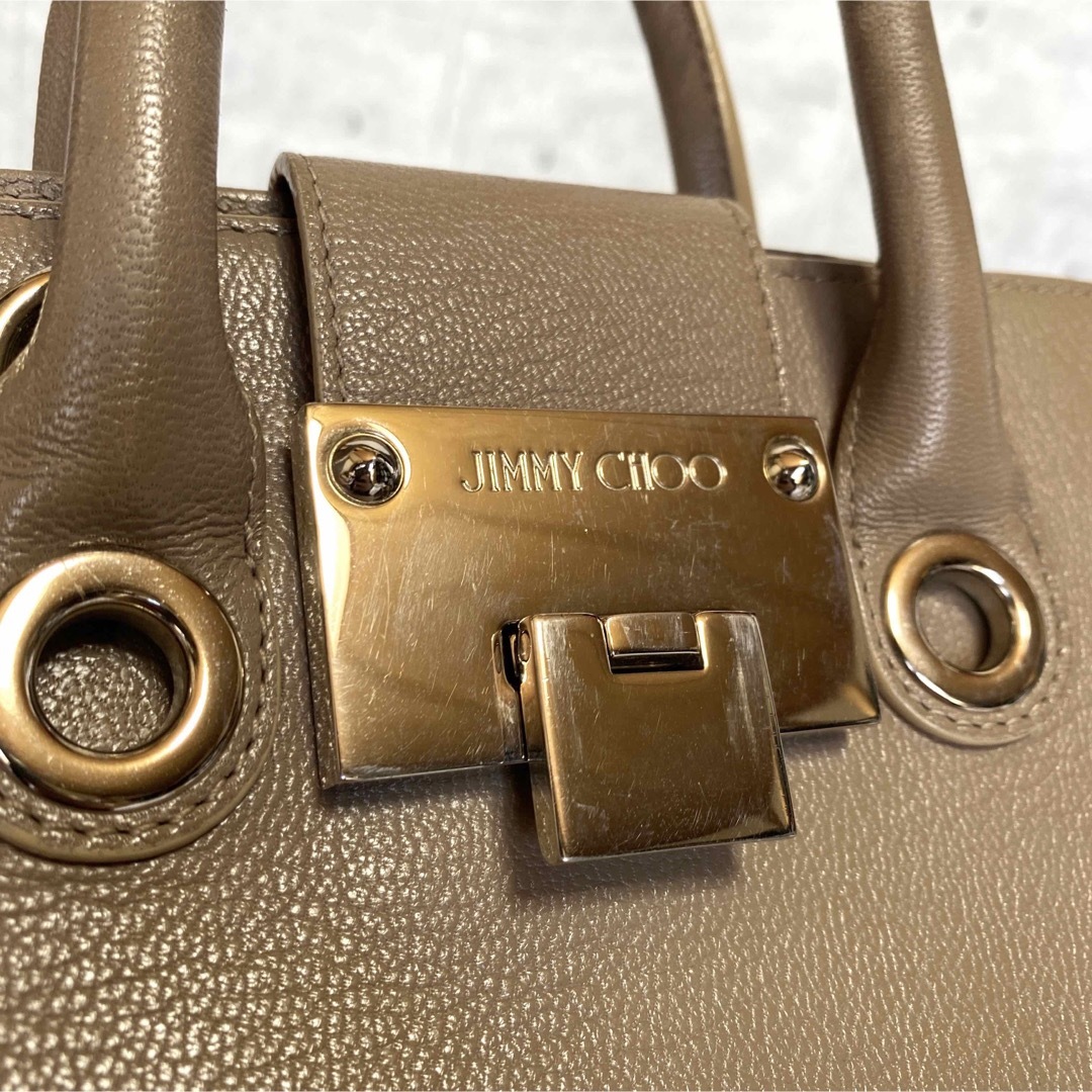 【良品】JIMMY CHOO RILEY/S グレージュ レザー ハンドバッグ