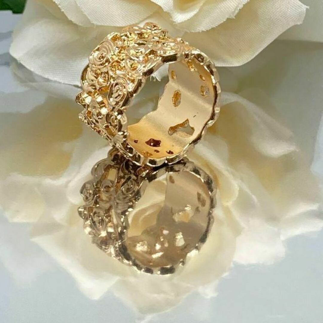 ゴールド リング 指輪 バラ フラワー アンティーク おしゃれ かわいい 10号 レディースのアクセサリー(リング(指輪))の商品写真