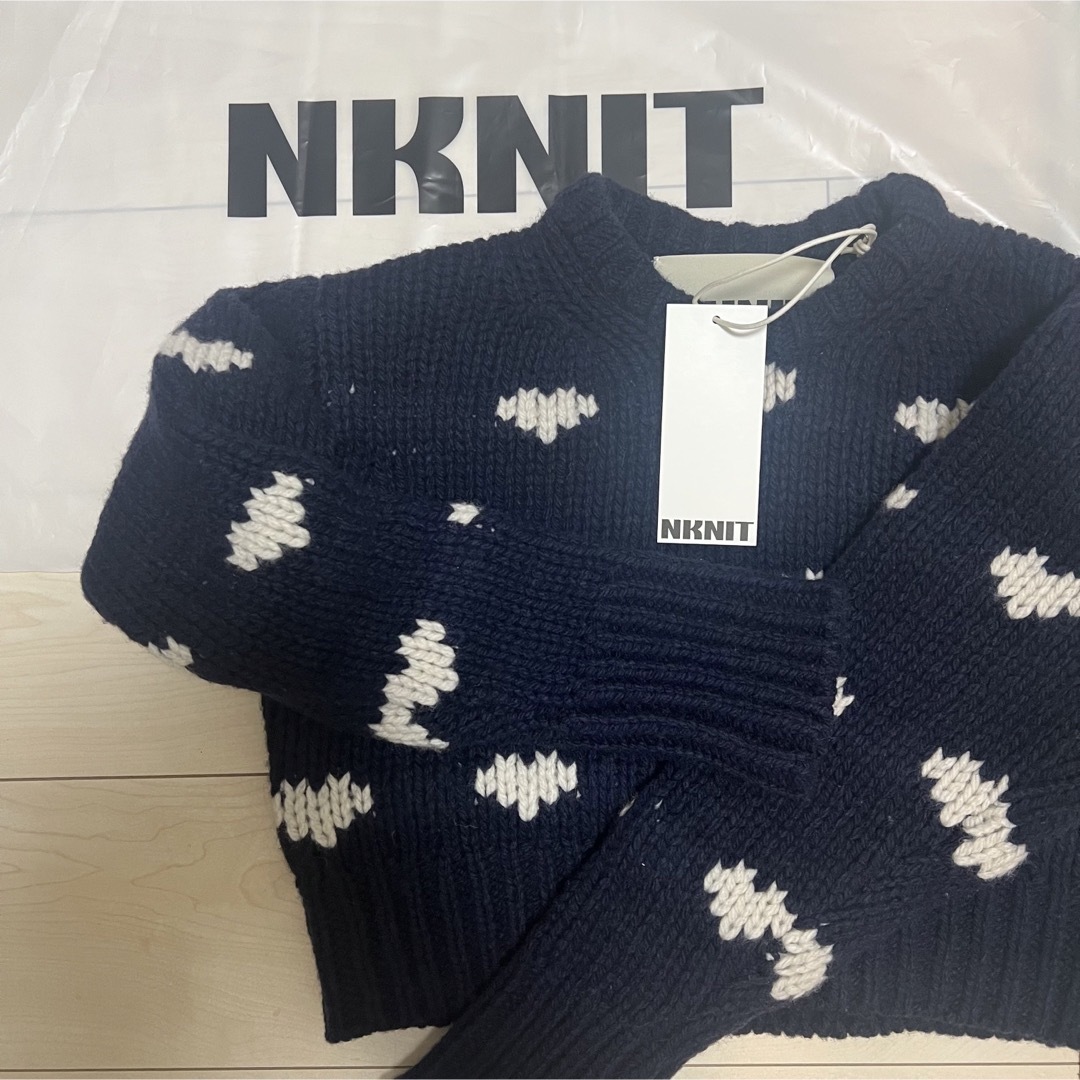 NKNIT ンニット ハートパターンニット ロング サイズ2 ネイビー navy