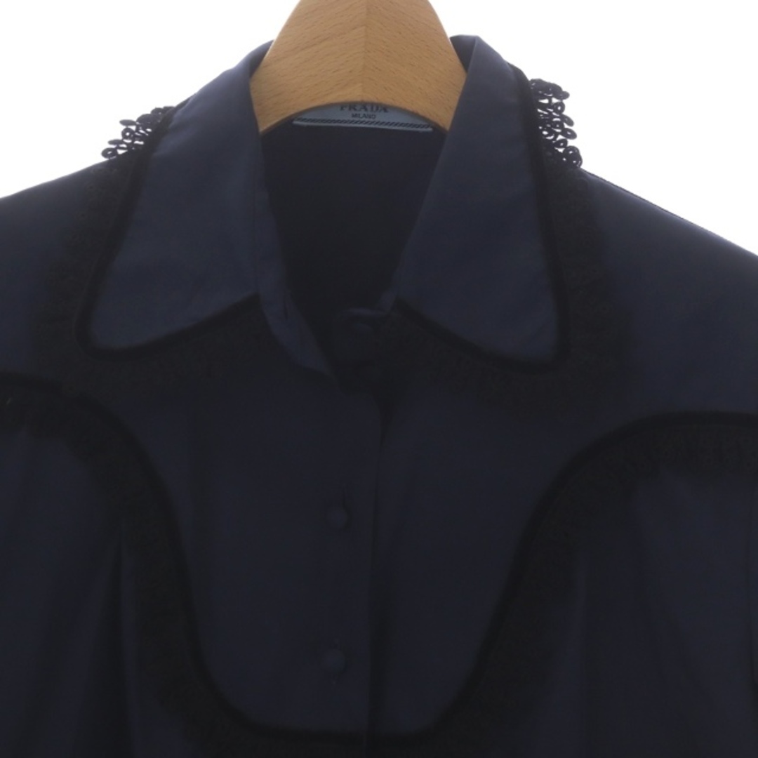 プラダ PRADA レース装飾シャツ ブラウス コットン 長袖 40 紺 プラダ PRADA レース装飾シャツ ブラウス コットン 長袖 40 紺