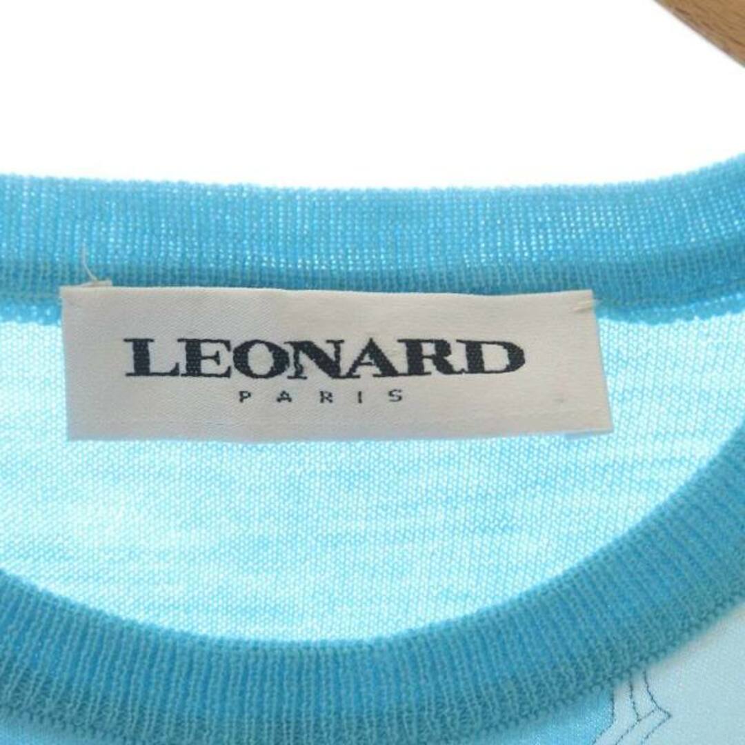 LEONARD(レオナール)のレオナール フロントフラワー切替半袖ニット カットソー シルク 水色 レディースのトップス(ニット/セーター)の商品写真