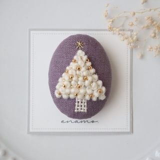 No.197　ふわもこなクリスマスツリー　刺繍ブローチ(コサージュ/ブローチ)