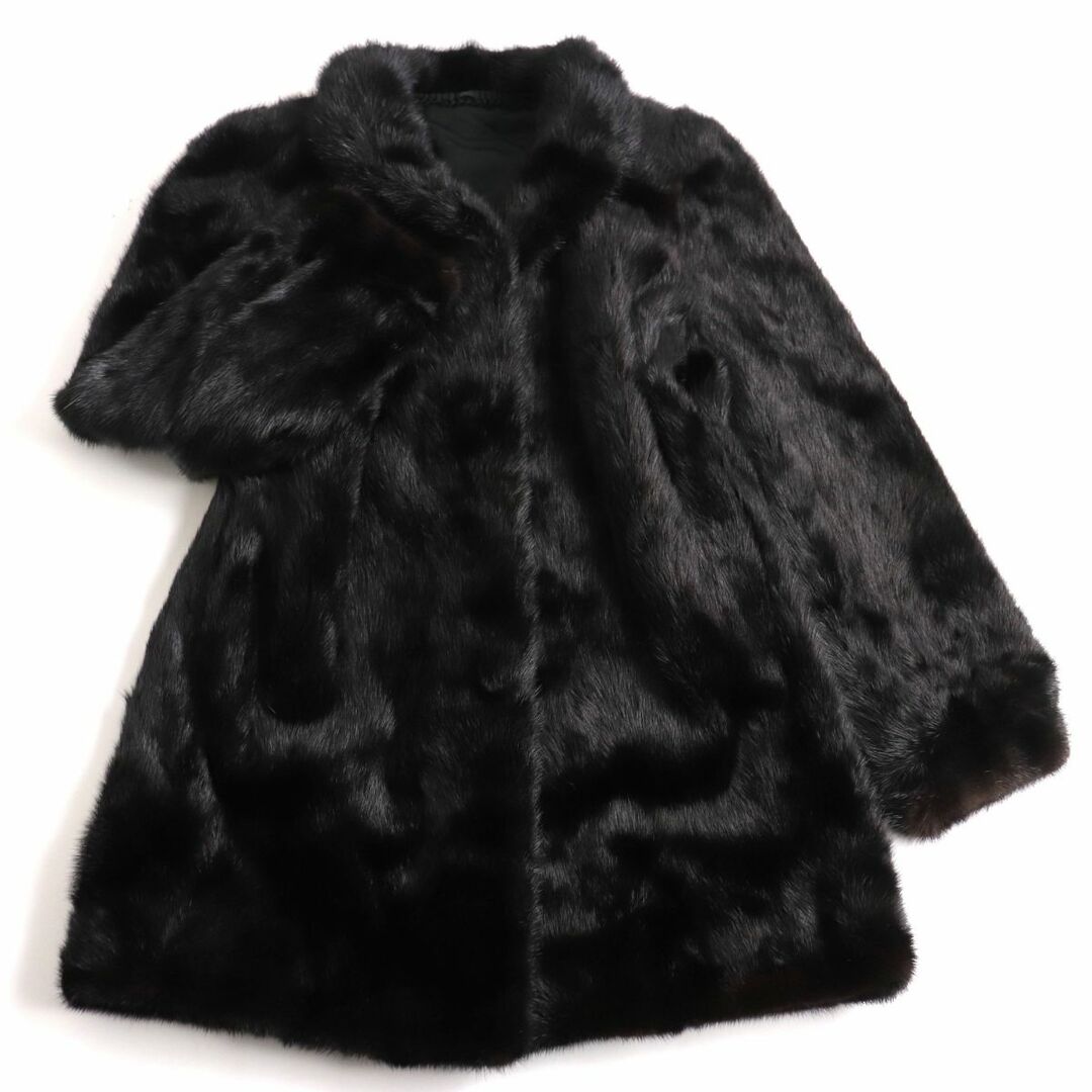 毛並み美品◆MINK ミンク 逆毛 本毛皮コート ブラック 13 毛質艶やか・柔らか◎約80cm肩幅