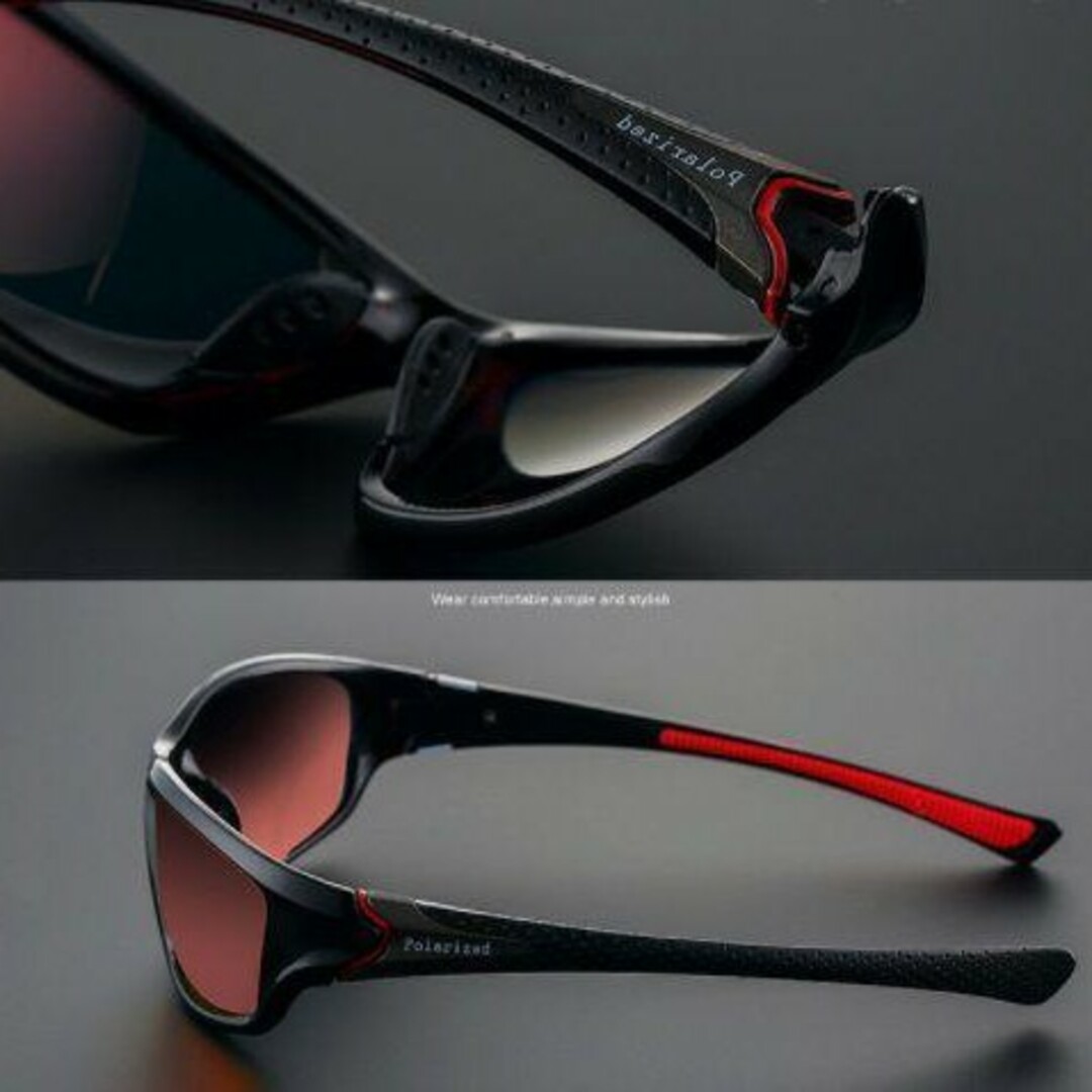 T068 新品  ライディング UV400偏光ミラーサングラス 赤 スポーツ/アウトドアのフィッシング(ウエア)の商品写真