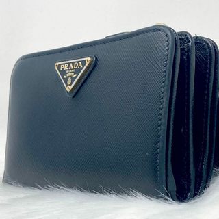 プラダ(PRADA)の【極美品・付属品完備】プラダ サフィアーノ トライアングル 折り財布 ブラック(財布)