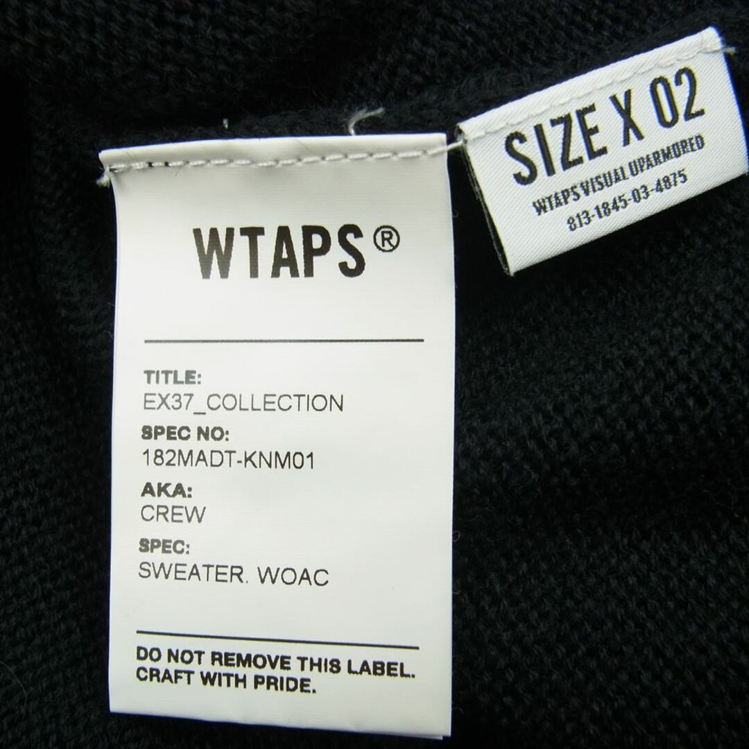 W)taps(ダブルタップス)のWTAPS ダブルタップス ニット 18AW CREW SWEATER ロゴ クルーネック ニット セーター ブラック系 2【美品】【中古】 メンズのトップス(ニット/セーター)の商品写真