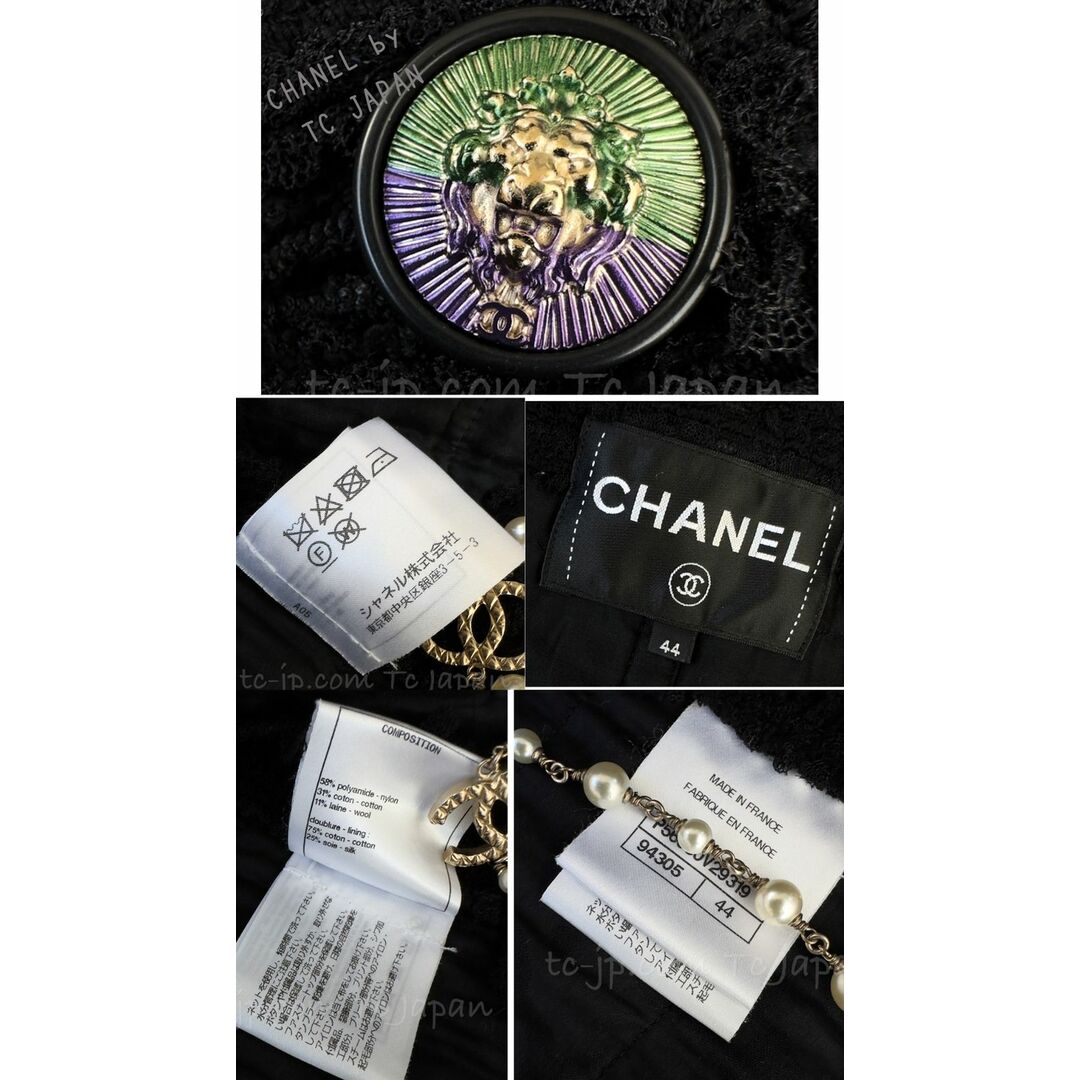 CHANEL(シャネル)の新品同様 シャネル CHANEL ブラック 黒・ライオン CCボタン・ピーターパン襟 ・ワンピース・ジャケット・セットアップ  44 レディースのジャケット/アウター(テーラードジャケット)の商品写真