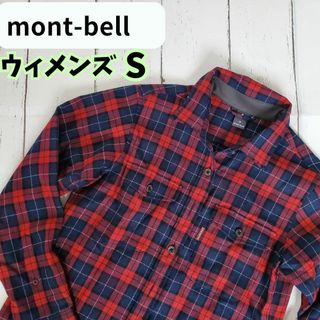 モンベル(mont bell)の【ほぼ新品】モンベル　メリノウール　トレールシャツ　登山　街着　チェック　えんじ(シャツ)