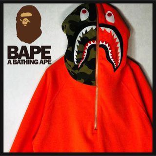 アベイシングエイプ(A BATHING APE)の【人気デザイン】アベイシングエイプ シャーク ハーフジップパーカー サルカモ L(パーカー)