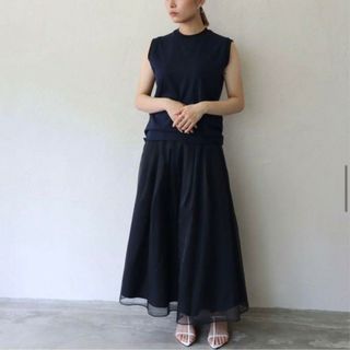 美品✨eLLa selectshop オーガンジーレイヤードスカート 黒 F(ロングスカート)