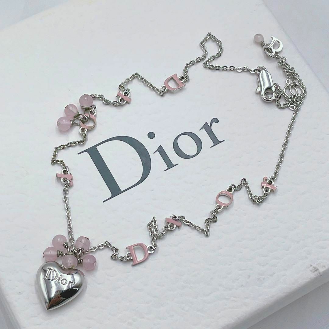 ✨希少極美品✨ Dior ハート ロゴ ビーズ ネックレス シルバー ピンク | フリマアプリ ラクマ