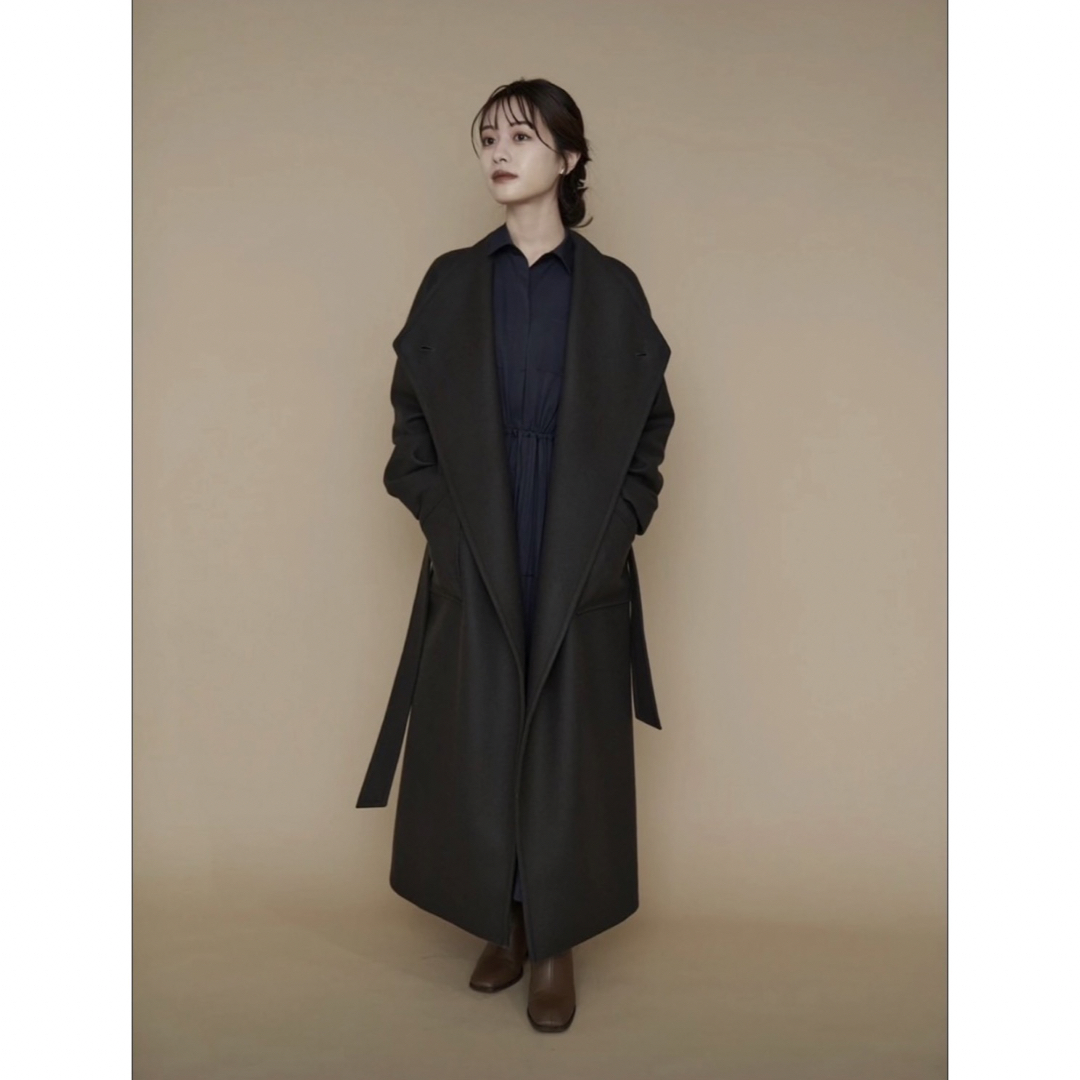 L'Or Wide Lapel Long Coat  charcoal