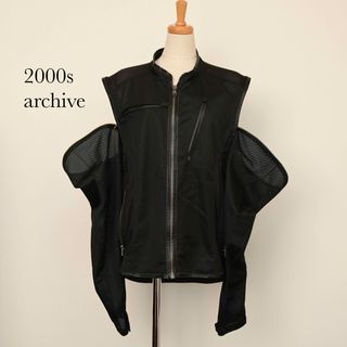 00's 2way mesh jacket ライダース　切り離し　y2k(ライダースジャケット)