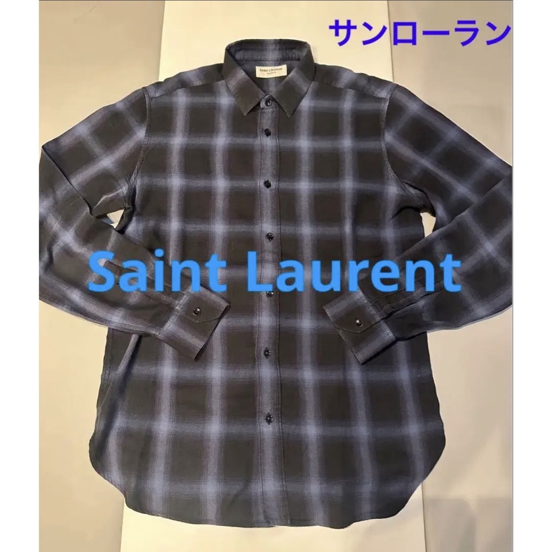 Saint Laurent サンローラン　シャツ　青チェック | フリマアプリ ラクマ