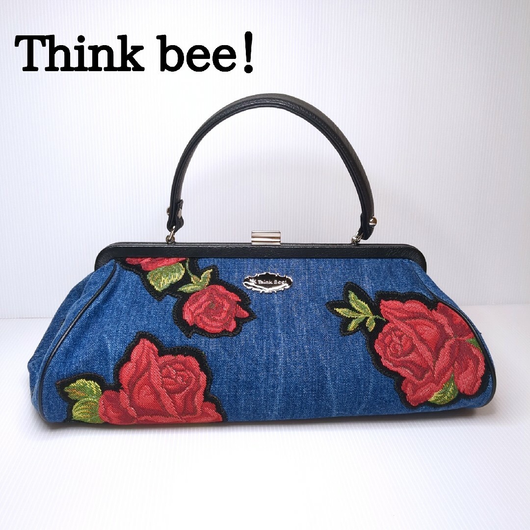 Think Bee!(シンクビー)の美品✨Think bee！ シンクビー♡ハンドバッグ デニム  がま口 薔薇 レディースのバッグ(ハンドバッグ)の商品写真