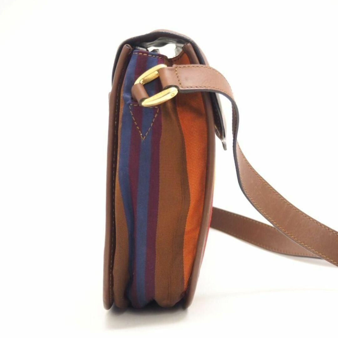 CELINE ショルダーバッグ マルチカラー レザー キャンバス ストライプ