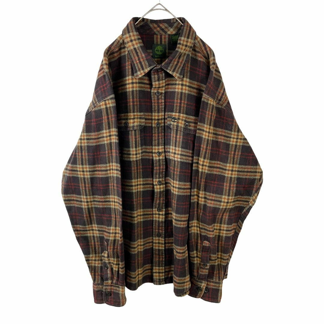 Timberland(ティンバーランド)のUSA古着 ティンバーランド ヘビーネルシャツ 長袖シャツ ブラウン チェック メンズのトップス(シャツ)の商品写真