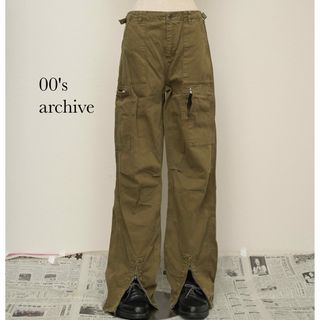 00's ギミックカーゴ　パラシュートパンツ　カーキ　y2k  vintage(ワークパンツ/カーゴパンツ)