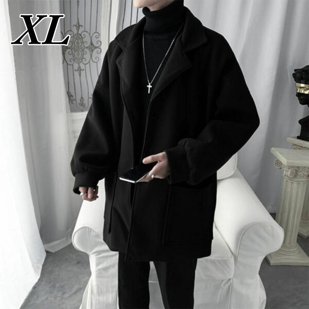 【新品未使用】ビッグシルエット チェスターコート ロングコート ブラック XL メンズのジャケット/アウター(チェスターコート)の商品写真