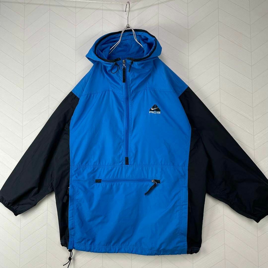 入手困難 90s NIKE ACG ハーフジップ ナイロン プルオーバー 青