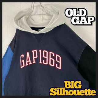 ギャップ(GAP)の希少 OLD GAP パーカー 切替え マルチカラー オーバーサイズ USA古着(パーカー)