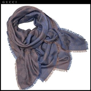 グッチ(Gucci)の新品グッチGUCCIシルク混GG柄　正方形ストール（スカーフ）紺×茶(バンダナ/スカーフ)