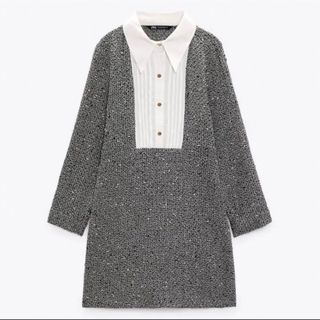 ザラ(ZARA)のZARA コントラスト サテンテクスチャーワンピース(ミニワンピース)