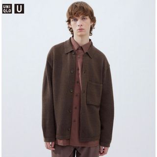 ユニクロ(UNIQLO)のユニクロU 2023 ニットオーバーシャツジャケット  ブラウン  (カーディガン)