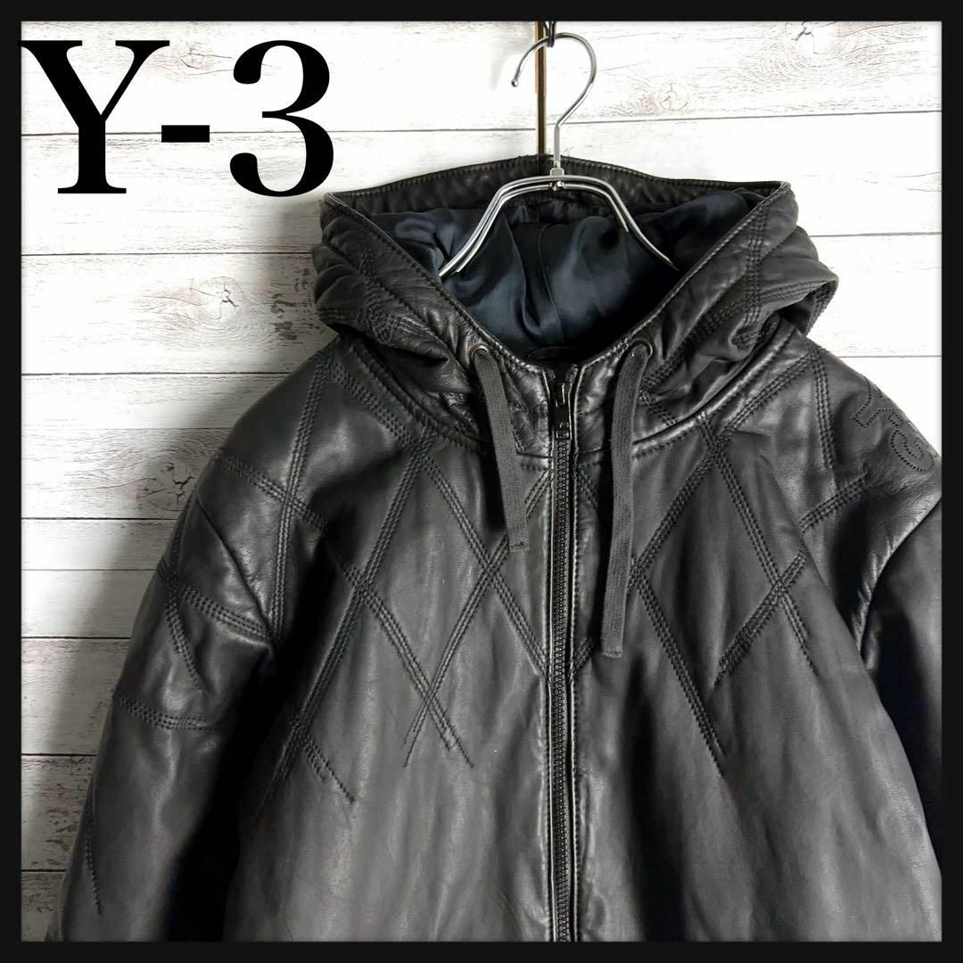 8091【入手困難】Y-3☆ワンポイント羊革レザーキルティングジャケット　美品のサムネイル