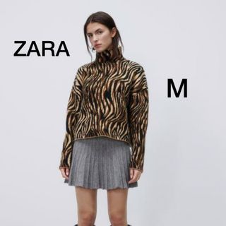 ザラ(ZARA)のZARA  ザラ　ジャガードハイネックアニマルプリント ニットセーター　M(ニット/セーター)