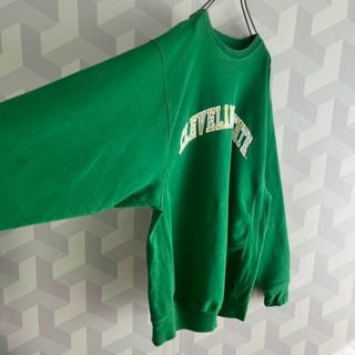 【90s】XLサイズ 刺繍カレッジロゴ肉厚スウェットトレーナー 緑グリーン古着