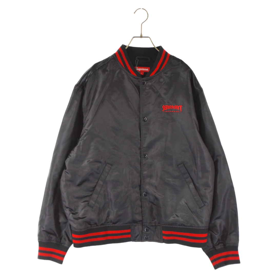 SUPREME シュプリーム 21AW×THRASHER Satin Varsity Jacket×スラッシャー サテン バーシティジャケット スタジャン ブラック