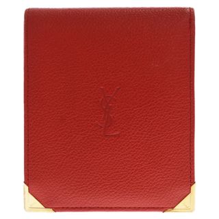 YSL　サンローラン　レザー　コンパクト財布　Wホック　三つ折り財布　赤系　美品