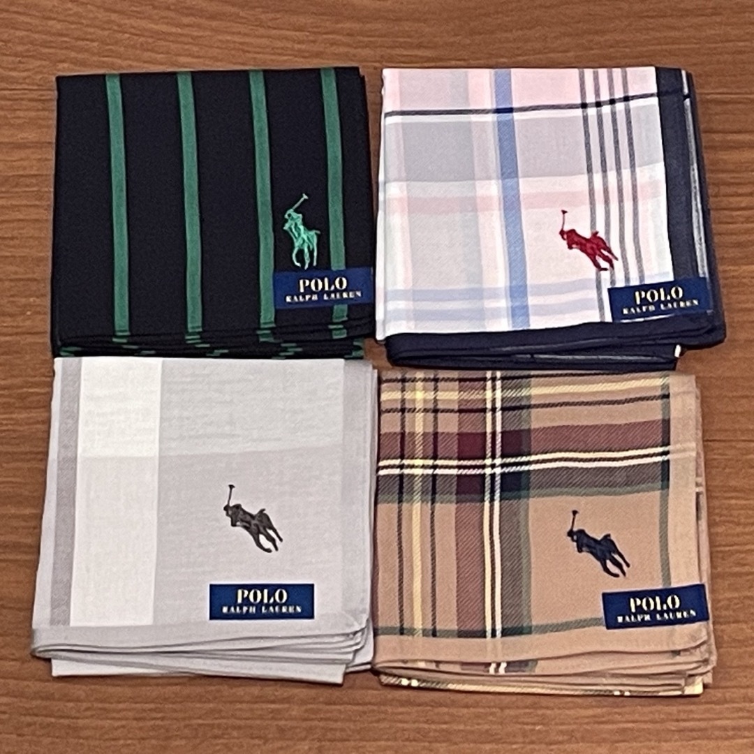 POLO RALPH LAUREN(ポロラルフローレン)の【新品】ポロ ラルフローレン 紳士ハンカチ 4枚セット メンズのファッション小物(ハンカチ/ポケットチーフ)の商品写真