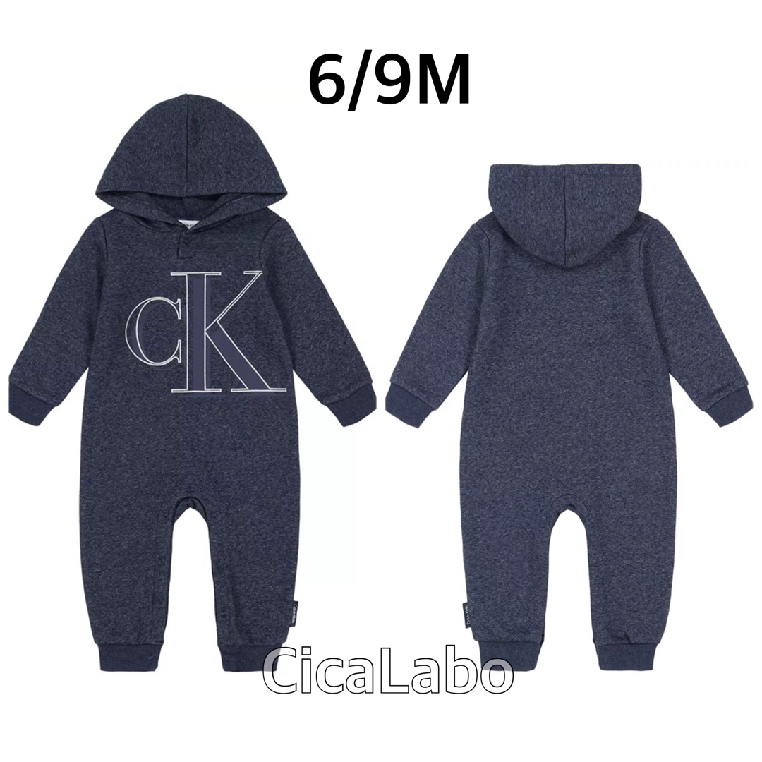 cicaLaboNchild【新品】カルバンクライン 長袖フリース パーカー ロンパース ネイビー 6/9M