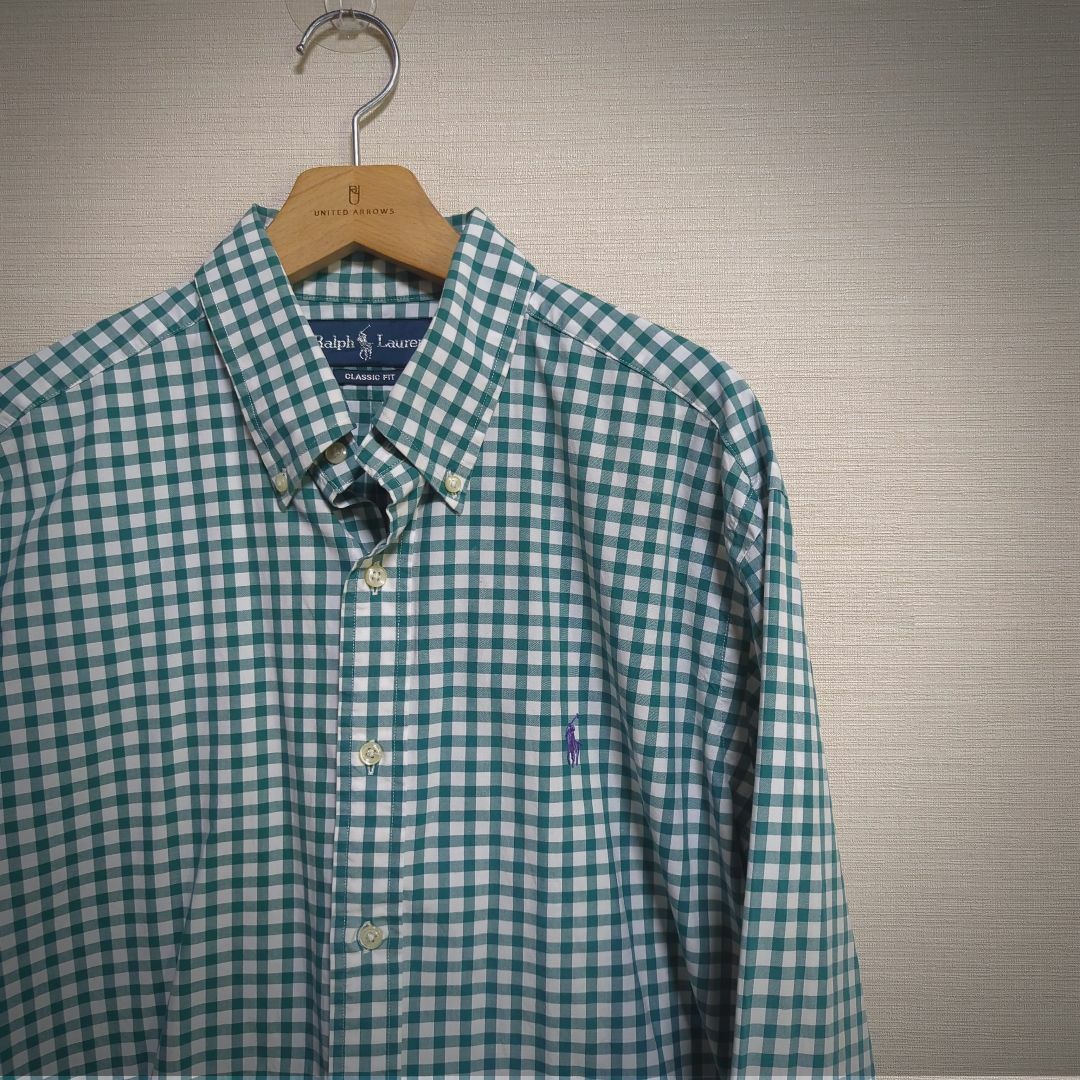 美品　ポロ　ラルフローレン　ギンガムチェックシャツ（緑） | フリマアプリ ラクマ
