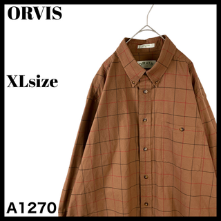 USA古着 ORVIS 長袖ボタンダウンシャツ 秋冬 ブラウン チェック XL(シャツ)