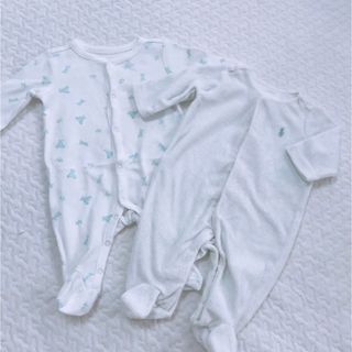 ポロラルフローレン(POLO RALPH LAUREN)のポロラルフローレン　足付きロンパース　2枚セット　水色　ベロア　綿(ロンパース)