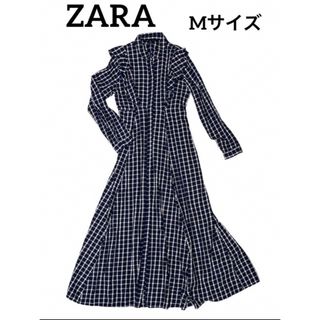 ザラ ロングワンピース シャツワンピース 長袖 無地 シンプル 黒 レディース USA Mサイズ ブラック ZARA