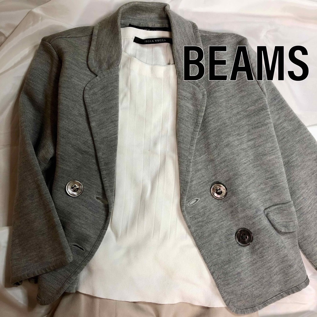 BEAMS(ビームス)のBEAMS上品ニットジャケット　カーディガン　グレー　ラピスルーチェパービームス レディースのジャケット/アウター(テーラードジャケット)の商品写真