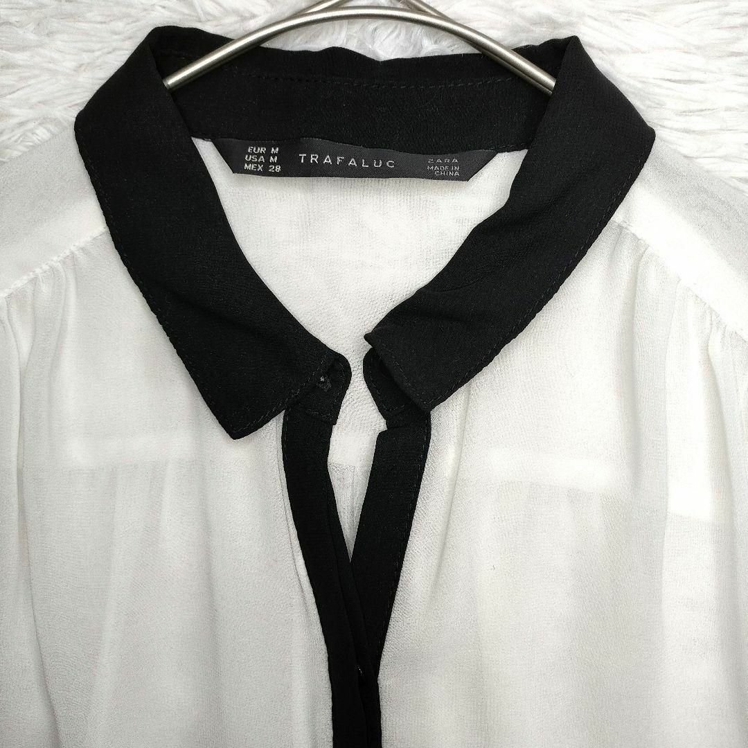 ZARA(ザラ)のザラ シャツ シースルー ホワイト 黒M ZARA  シースルーシャツ モノクロ レディースのトップス(シャツ/ブラウス(長袖/七分))の商品写真
