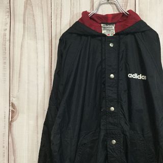 アディダス(adidas)の【アディダス ナイロンジャケット】 ヴィンテージ ビッグロゴ 2XL 黒 古着(ナイロンジャケット)